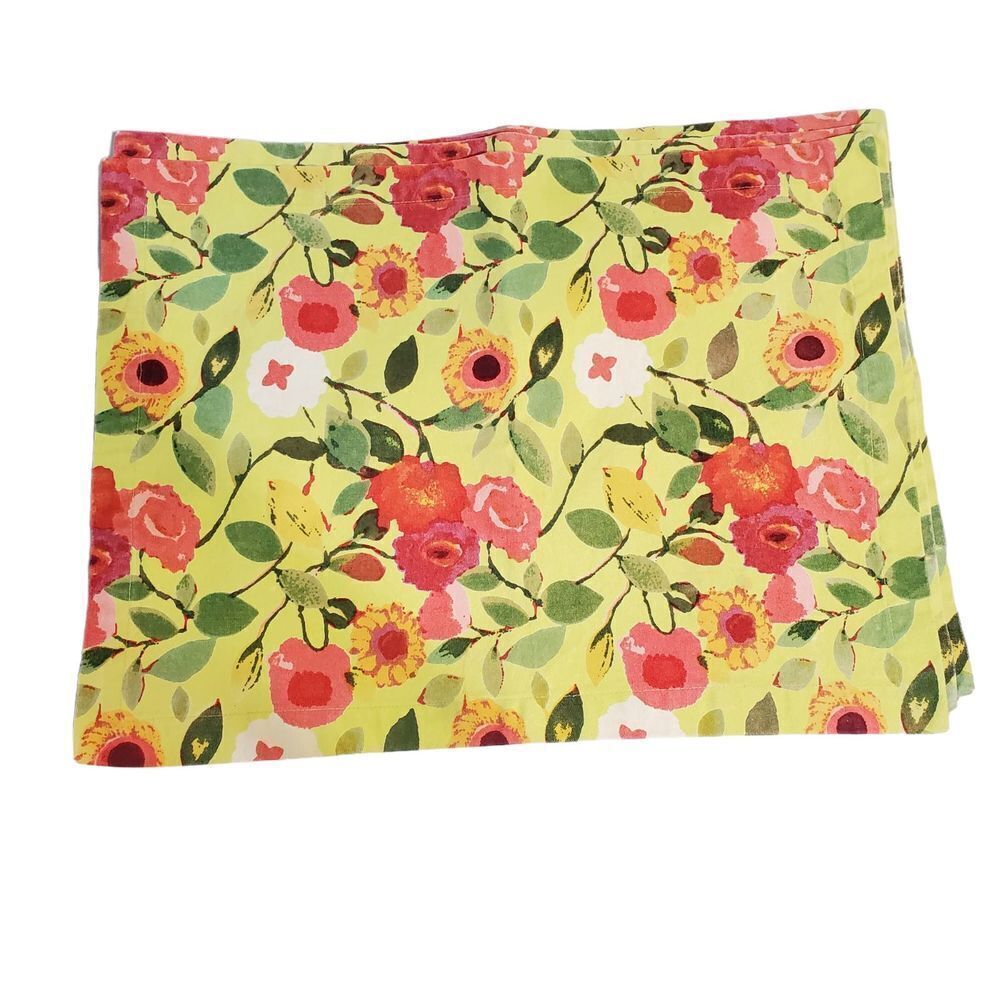 4x Crate & Barrel Placemats Louise Citron Green & Pink Floral 14 x‎ 19" Garden